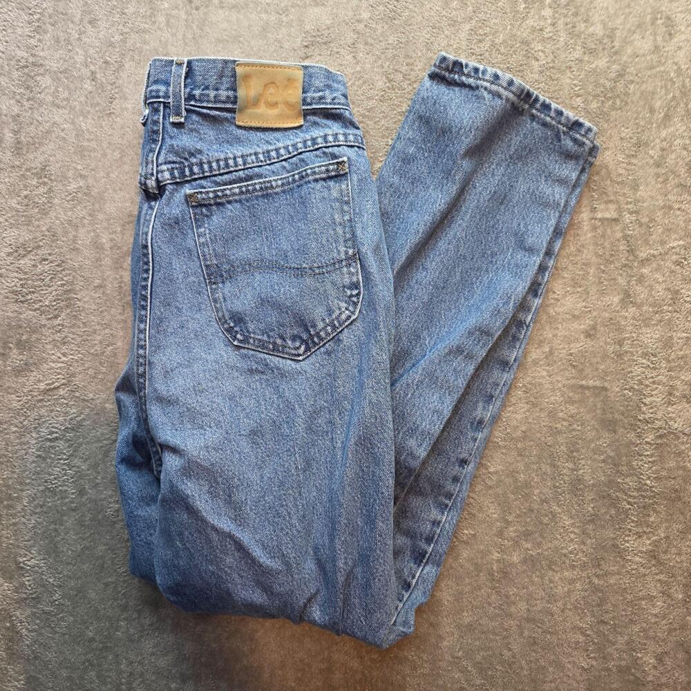 Lee Mom Jeans Womens 33x30 Blue Medium Wash High Rise Relaxed Tapered Leg Denim